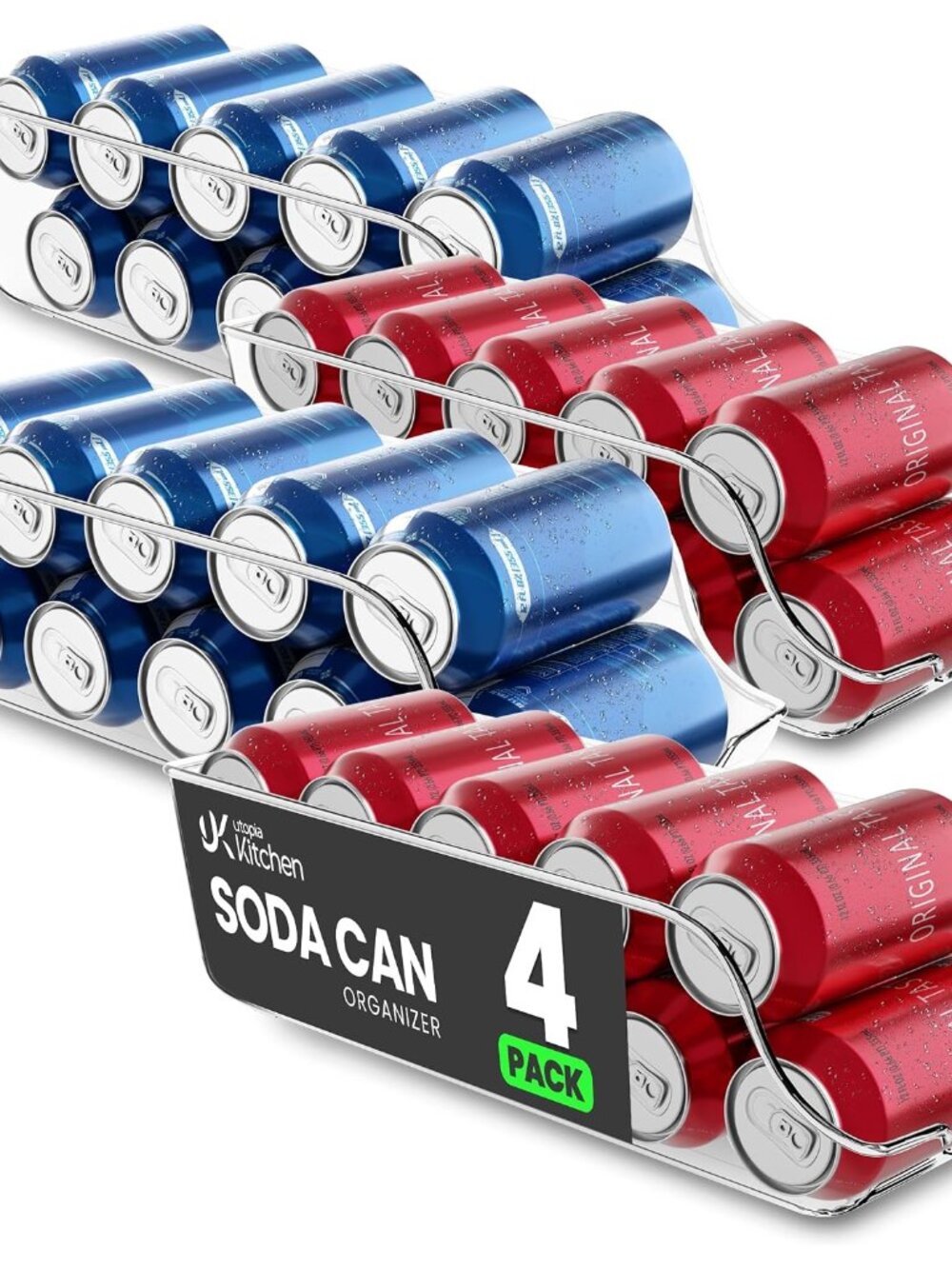 Soda Can Organizer for Refrigerator & Pantry, 4 Pack, Clear